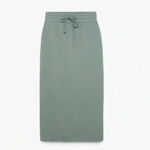 Brand New Zara Women's Fleece Drawstring Midi Skirt Green Size Medium - Picture 2 of 8